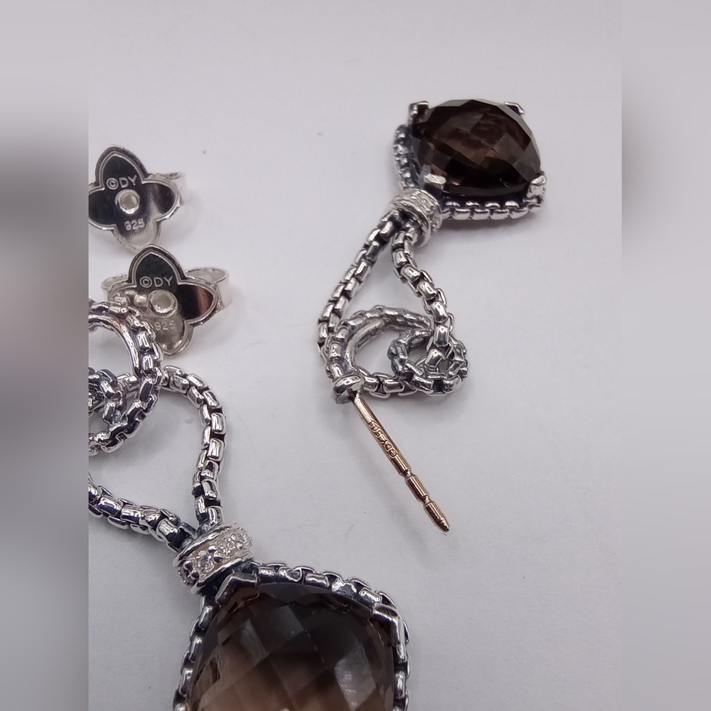 David Yurman Cushion On Point Smoky Quartz Drop Earrings - Picture 3 of 10
